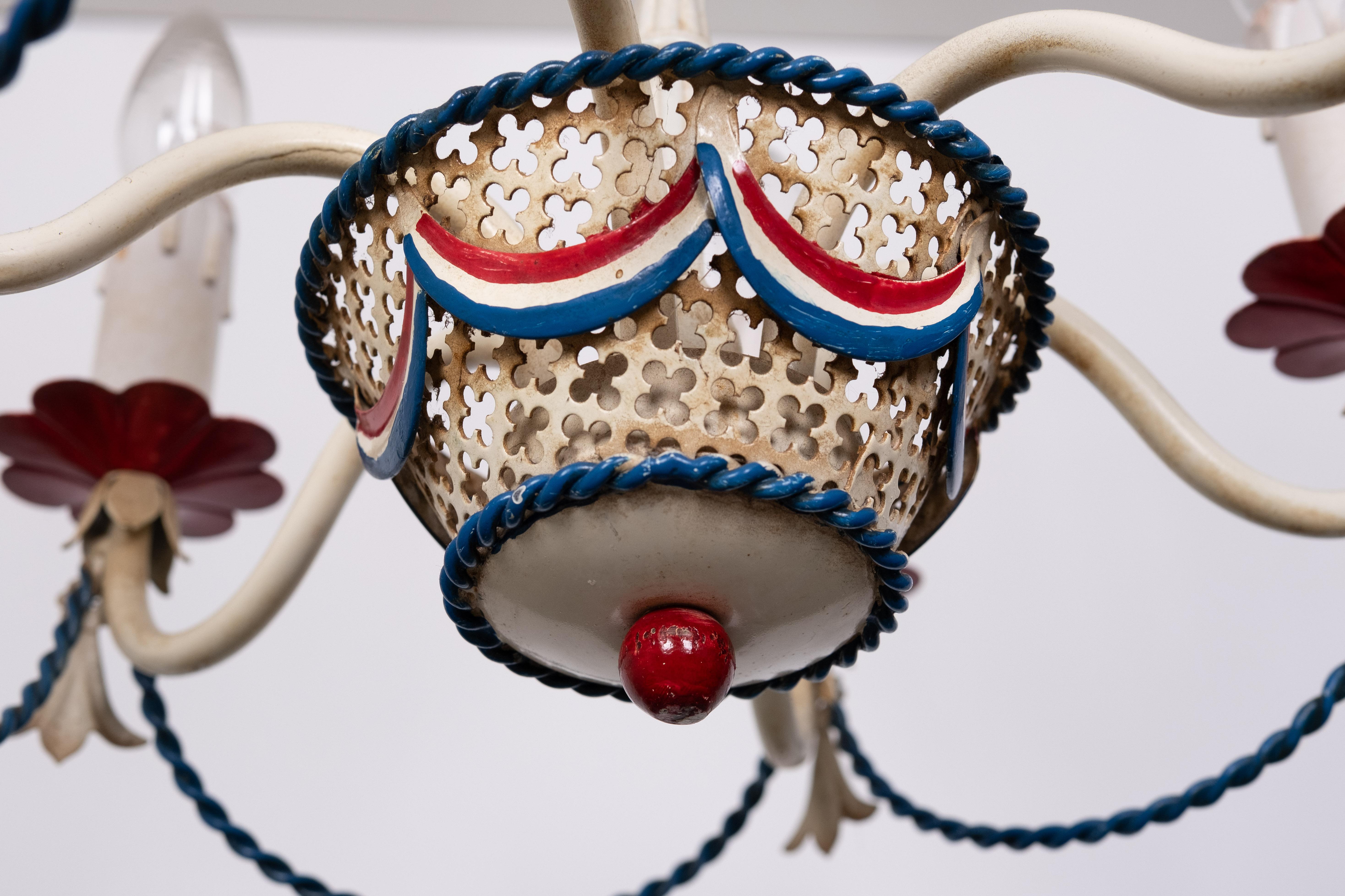 Hot Air balloon Chandelier  Flag Tole  1950s France In Good Condition In Den Haag, NL