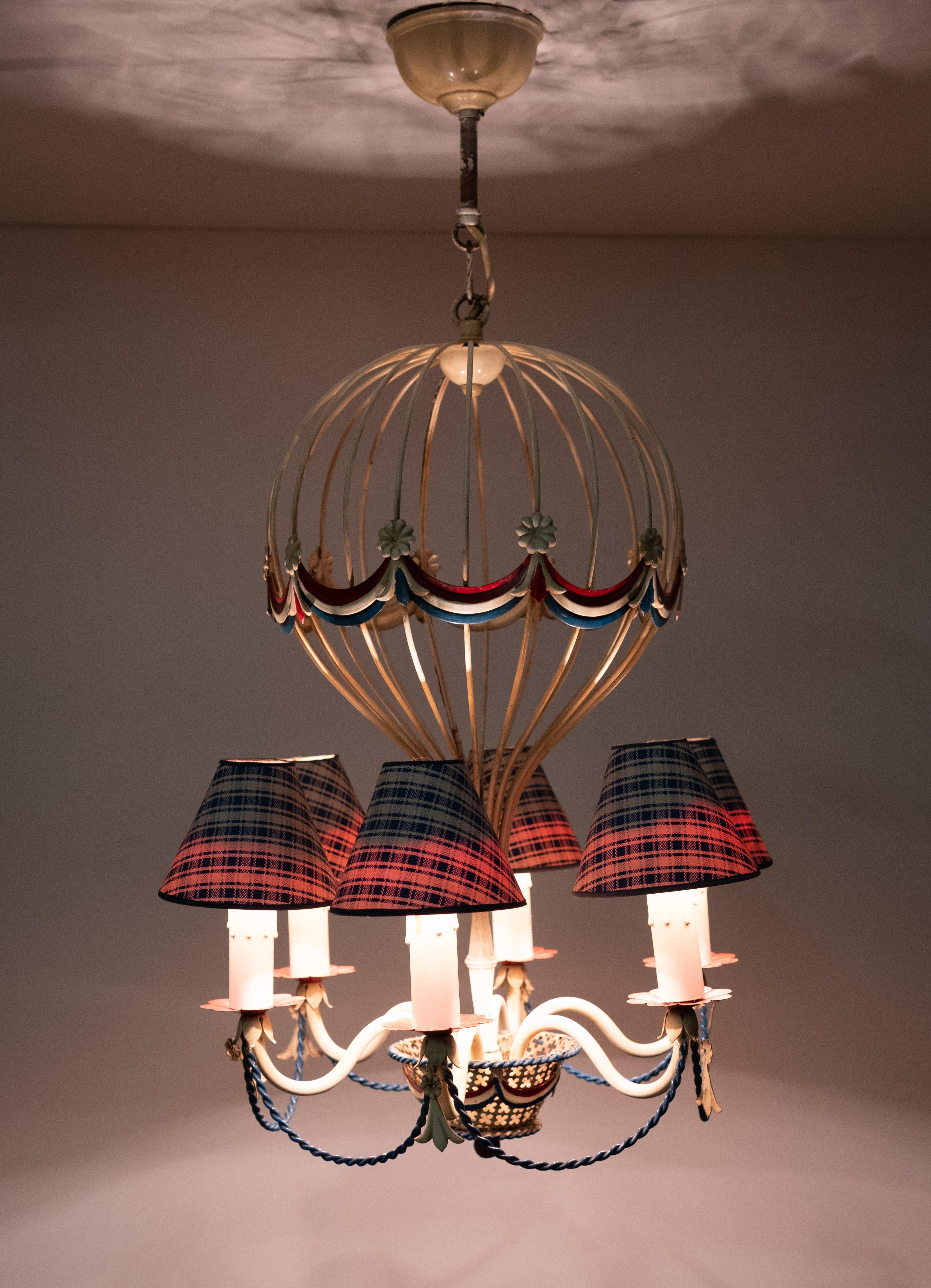 Metal Hot Air balloon Chandelier  Flag Tole  1950s France