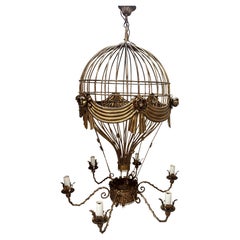 Vintage Hot Air Balloon Form Tole Chandelier