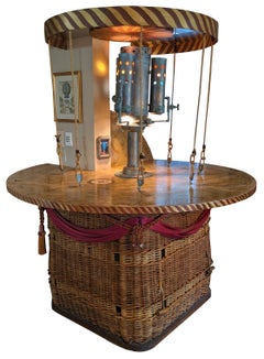 Globo aerostático Góndola Pub Bar Mesa de comedor Cesta de ratán Mapa pintado a mano