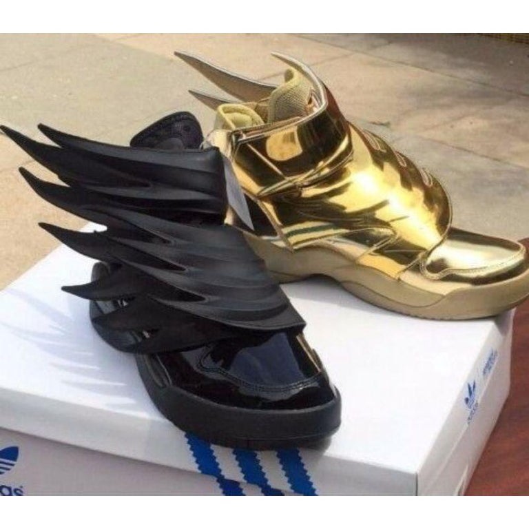Hot Bundle Adidas Jeremy Scott Wings 3.0 JS Gold&black Batman Shoes US 4  For Sale at 1stDibs