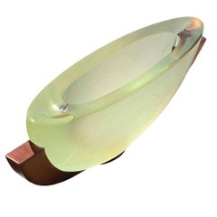 Hot Cast Glass Winged Canoe Bowl w/ Copper base by George Bucquet