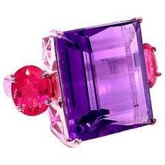 Gemjunky Amethyst and Pink Tourmaline Sterling Silver Ring February Birthstone