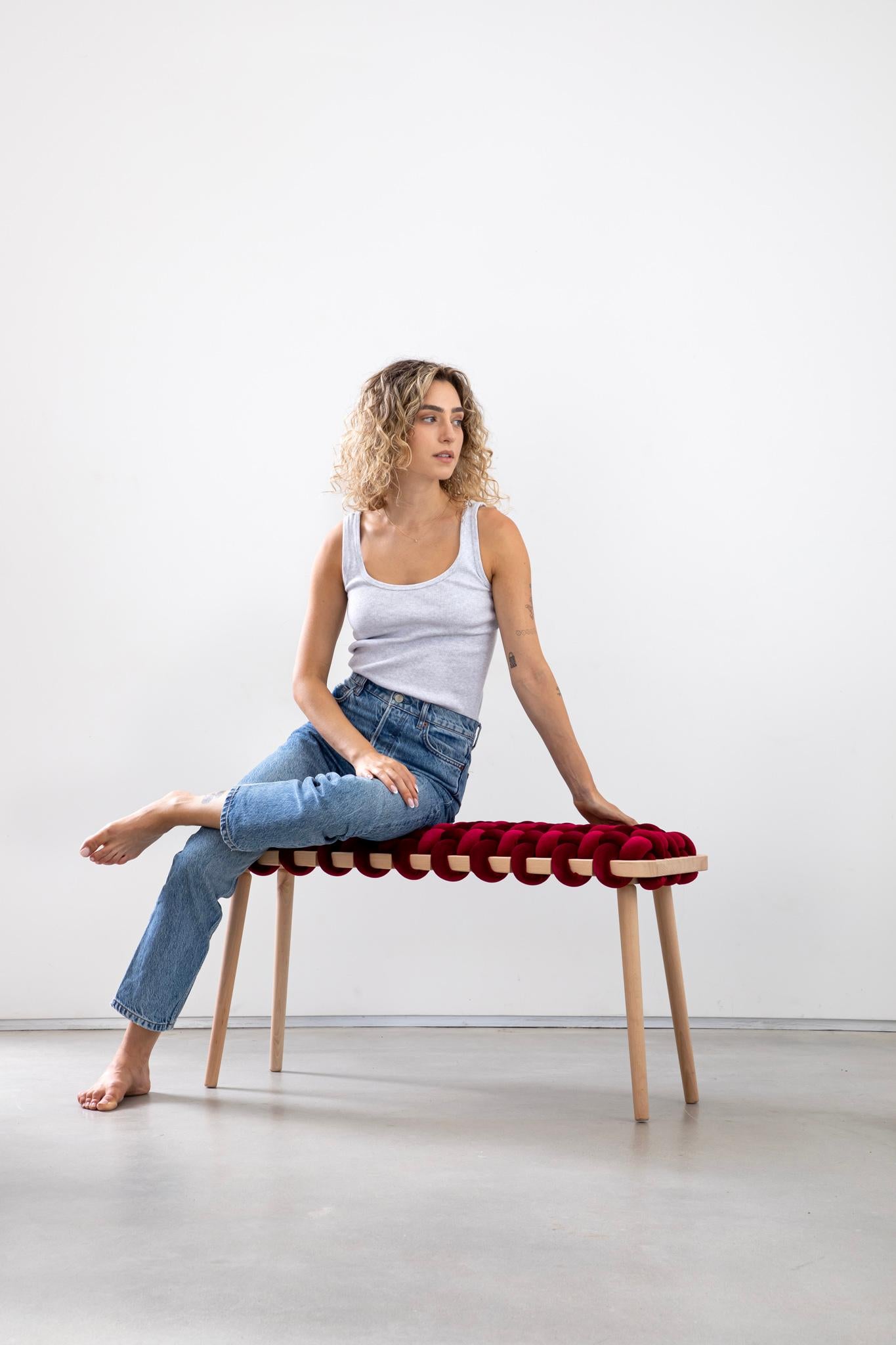 Israélien Banc tissé en velours de cerisier chaud, fait à la main, longueur 47