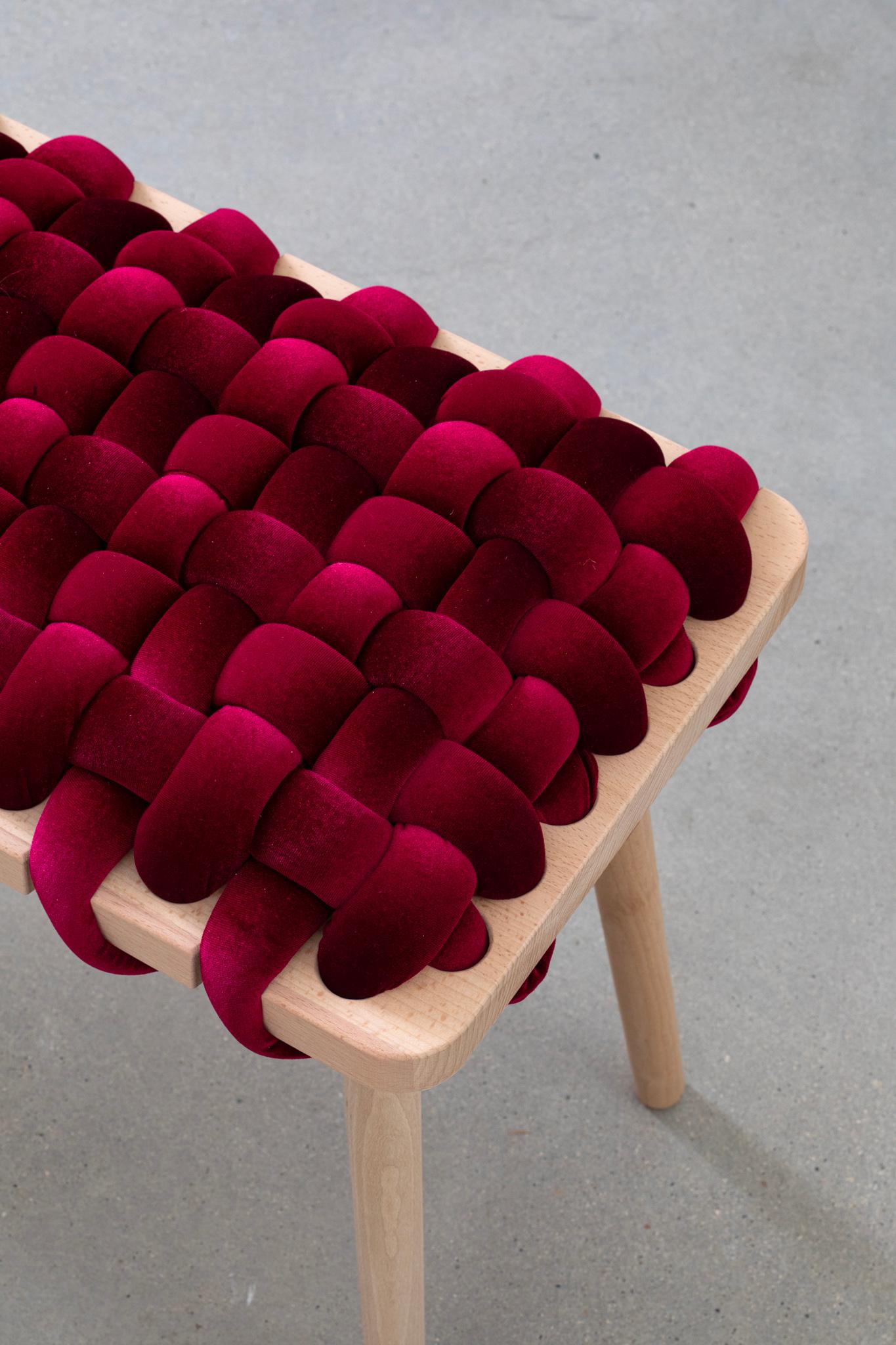 Tissé à la main Banc tissé en velours de cerisier chaud, fait à la main, longueur 47