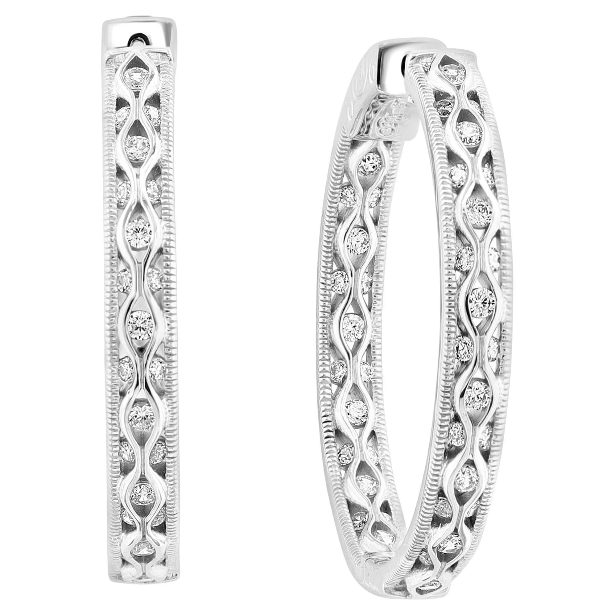 Hot Fashionable 1.2 Inch  Inside Out Hoops in Sterling Silver & Cubic Zirconia  For Sale 7