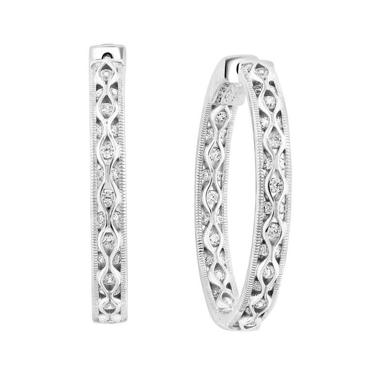 Round Cut Hot Fashionable 1.2 Inch  Inside Out Hoops in Sterling Silver & Cubic Zirconia  For Sale