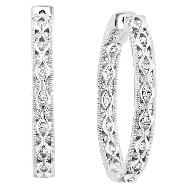 Hot Fashionable 1.2 Inch  Inside Out Hoops in Sterling Silver & Cubic Zirconia  For Sale
