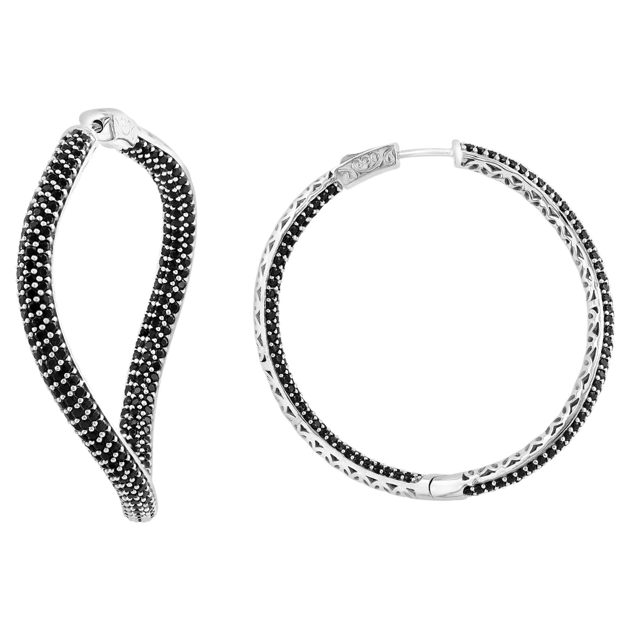 Hot Fashionable 1.8 Inch  Inside Out Hoops in Sterling Silver & Black Onyx For Sale 7