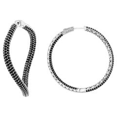 Hot Fashionable 1.8 Inch  Inside Out Hoops in Sterling Silver & Black Onyx