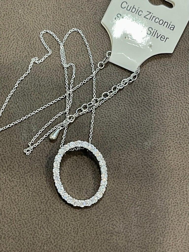 Round Cut Hot Fashionable Circle Sterling Silver Pendant with Chain In Cubic Zirconia  For Sale