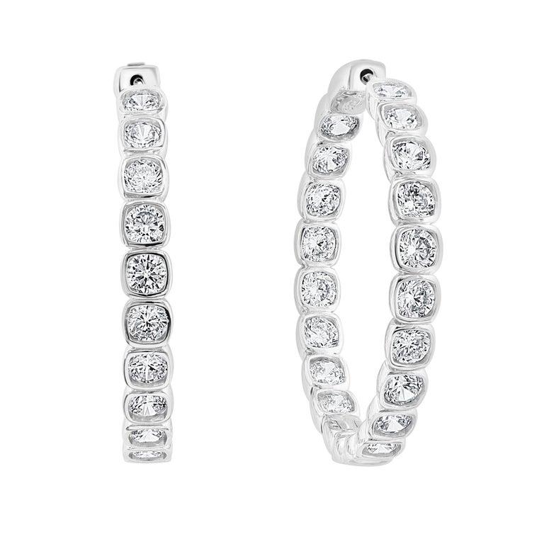 Round Cut Hot Fashionable  Inside Out Hoops in Sterling Silver & Big Size Cubic Zirconia  For Sale