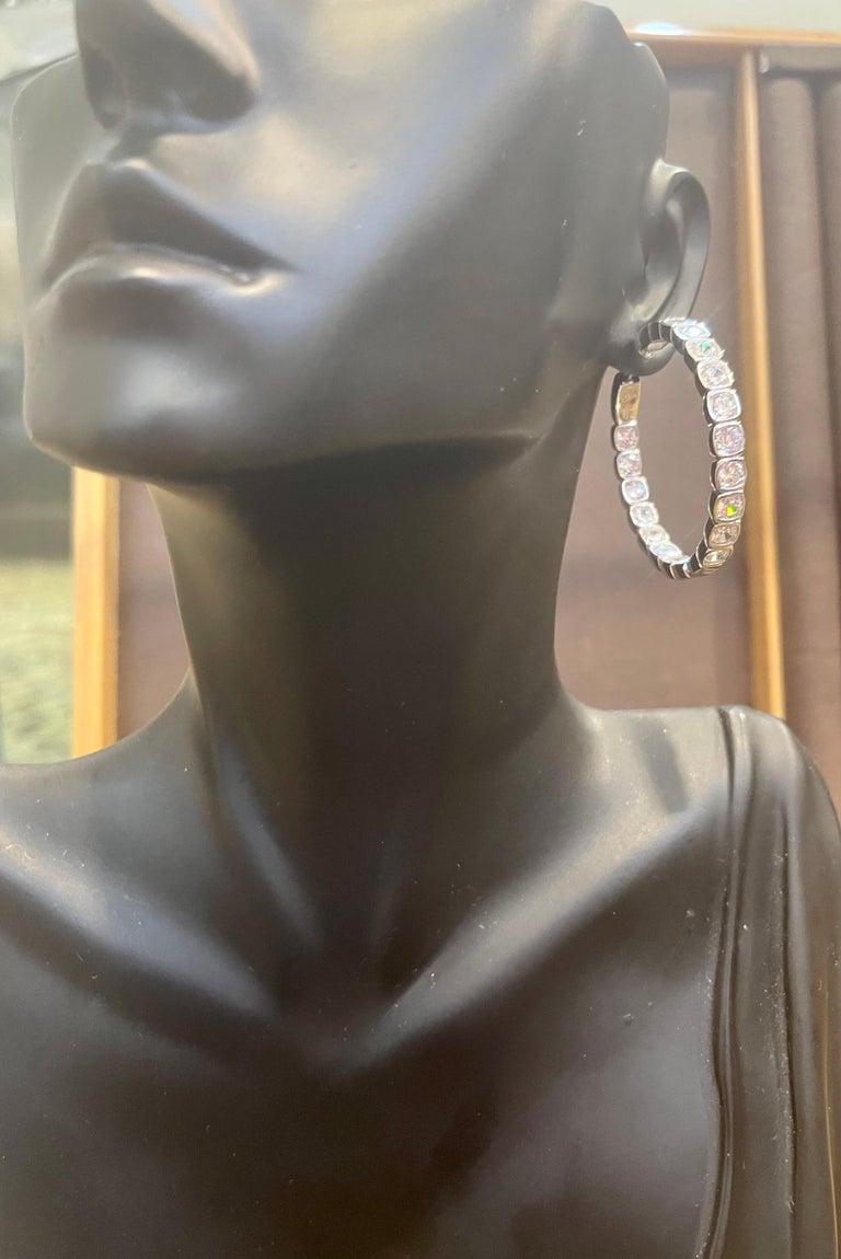 Hot Fashionable  Inside Out Hoops in Sterling Silver & Big Size Cubic Zirconia  In New Condition For Sale In New York, NY