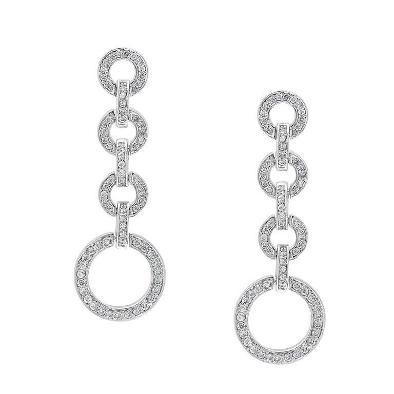 Round Cut Hot Fashionable  Long  Dangling Four Circle Sterling Silver Earrings For Sale
