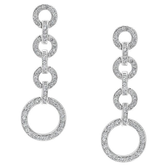 Hot Fashionable  Long  Dangling Four Circle Sterling Silver Earrings For Sale
