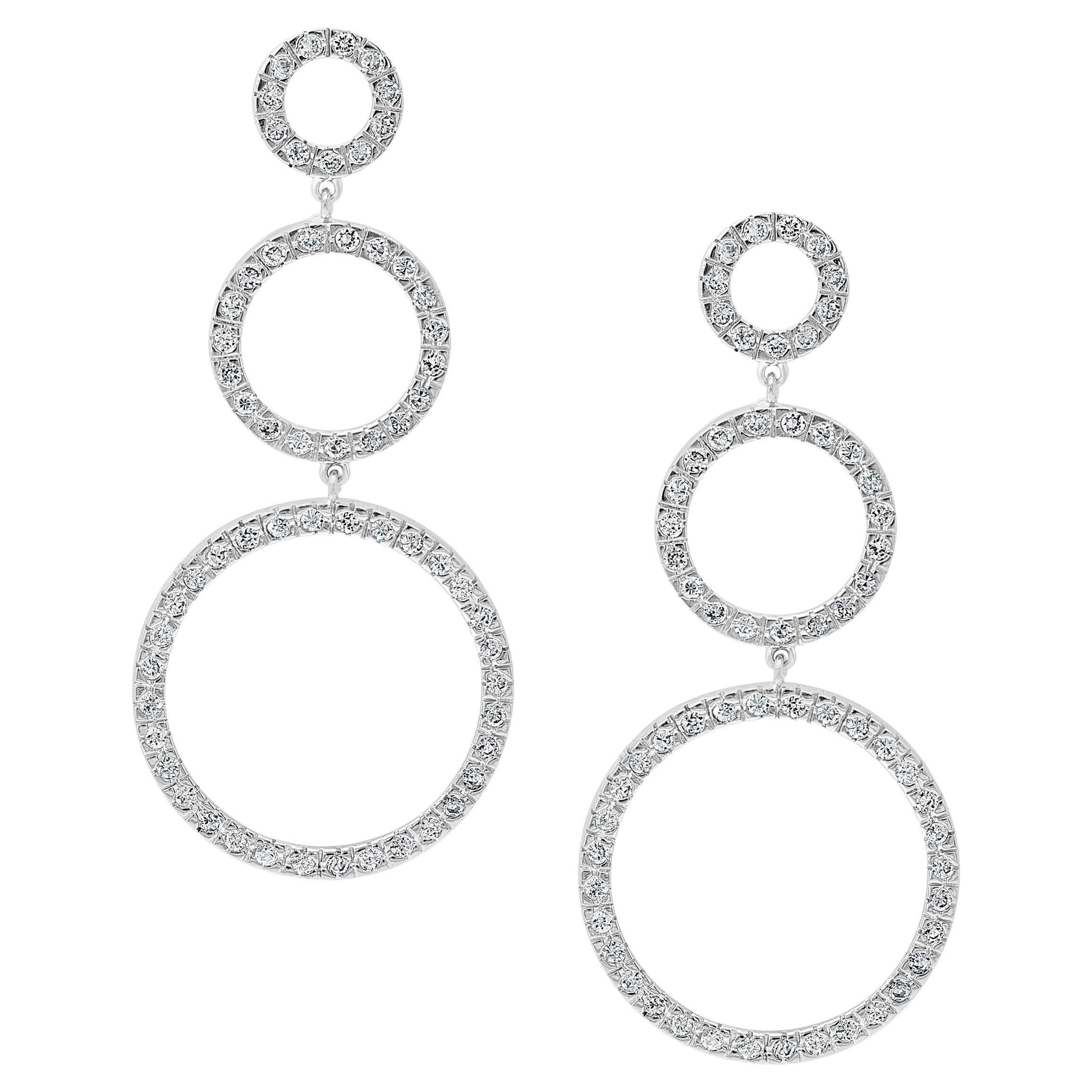 Hot Fashionable  Long  Dangling Three Circle Sterling Silver Earrings For Sale 6