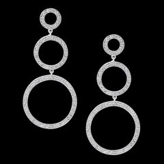 Hot Fashionable  Long  Dangling Three Circle Sterling Silver Earrings
