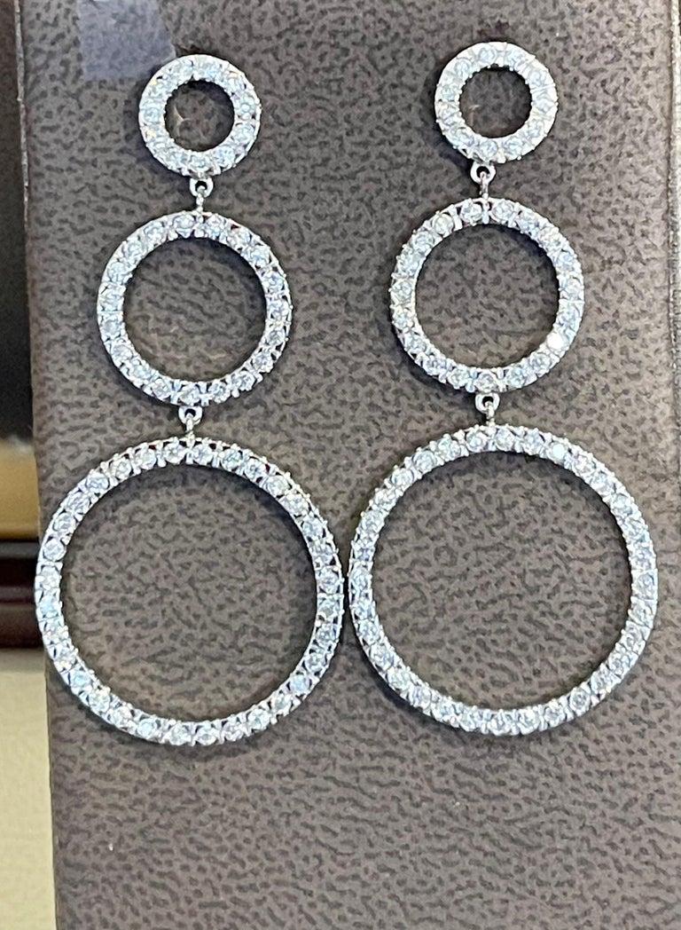 Hot Fashionable  Long  Dangling Three Circle Sterling Silver Earrings For Sale 3