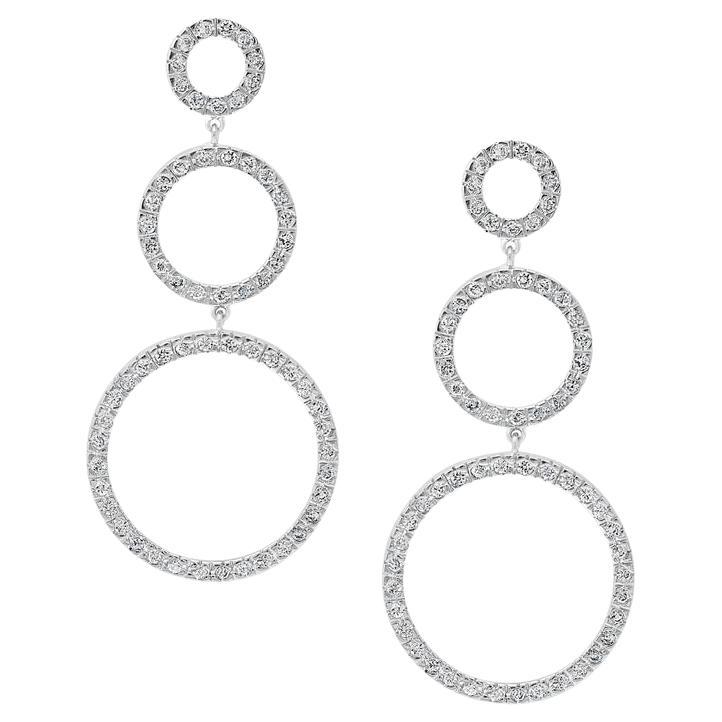 Hot Fashionable  Long  Dangling Three Circle Sterling Silver Earrings For Sale