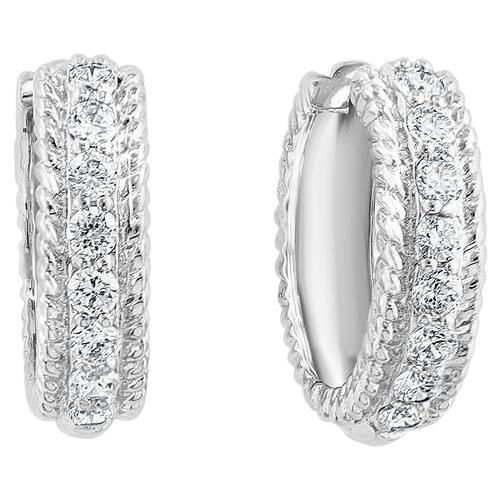 Hot Fashionable Small  0.8  Inch  Sterling Silver & Cubic Zirconia Hoop Earrings For Sale