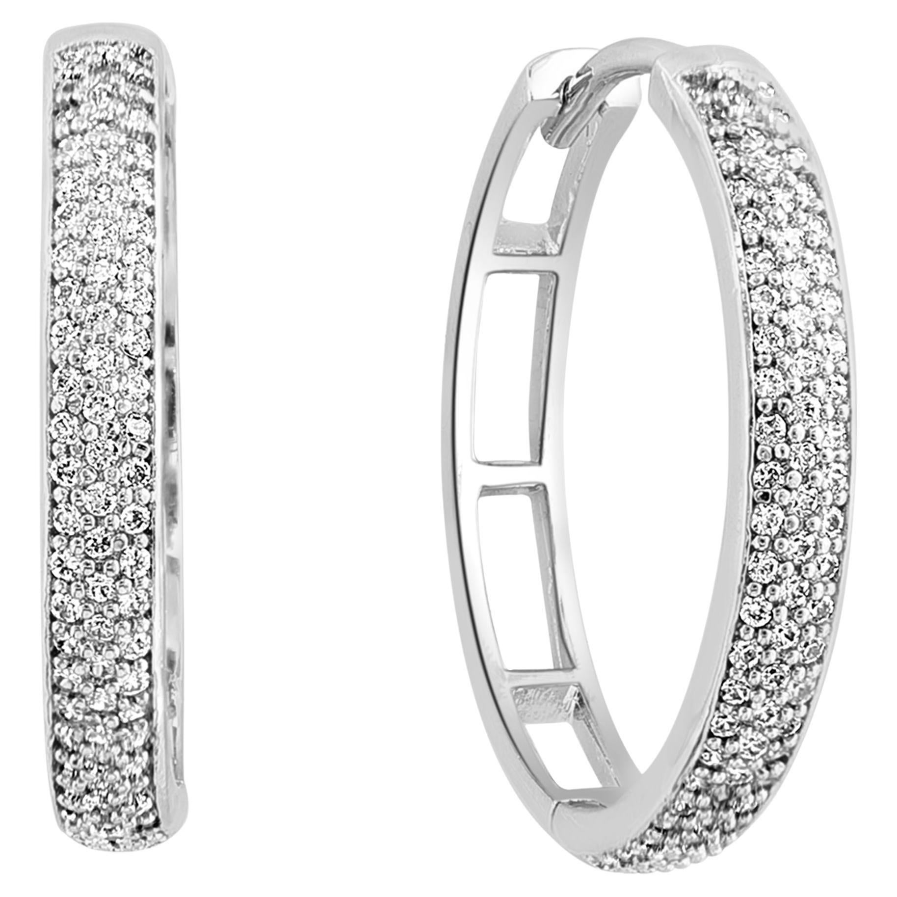 Hot Fashionable Small  1.0 Inch  Sterling Silver & Cubic Zirconia Hoop Earrings 1