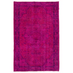 Hot Fuchsia Pink Color Overdyed Vintage Rug for Contemporary Interiors