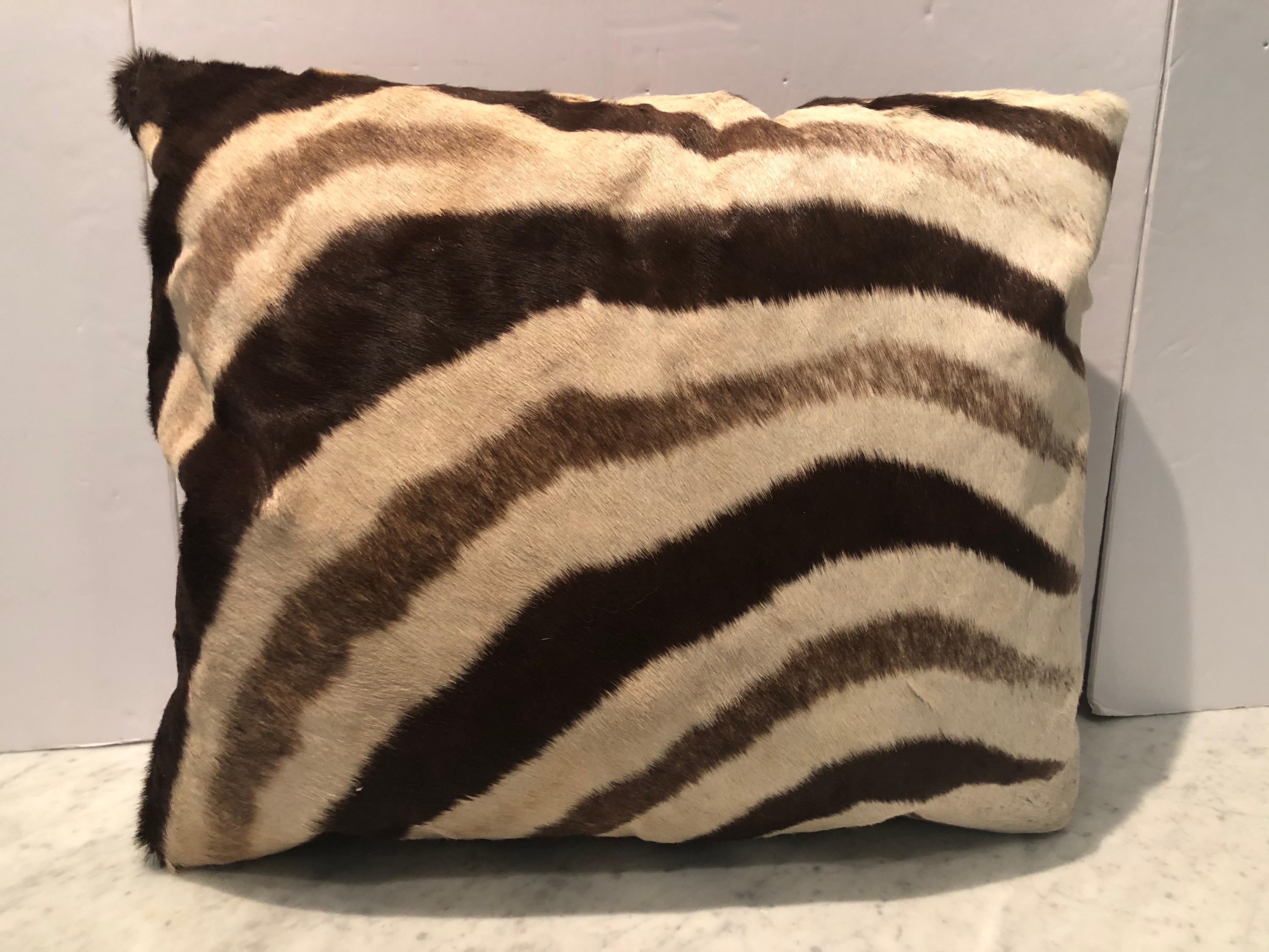 Hot Pair of Custom Vintage Burchell Zebra Hide Pillows In Excellent Condition In Hopewell, NJ