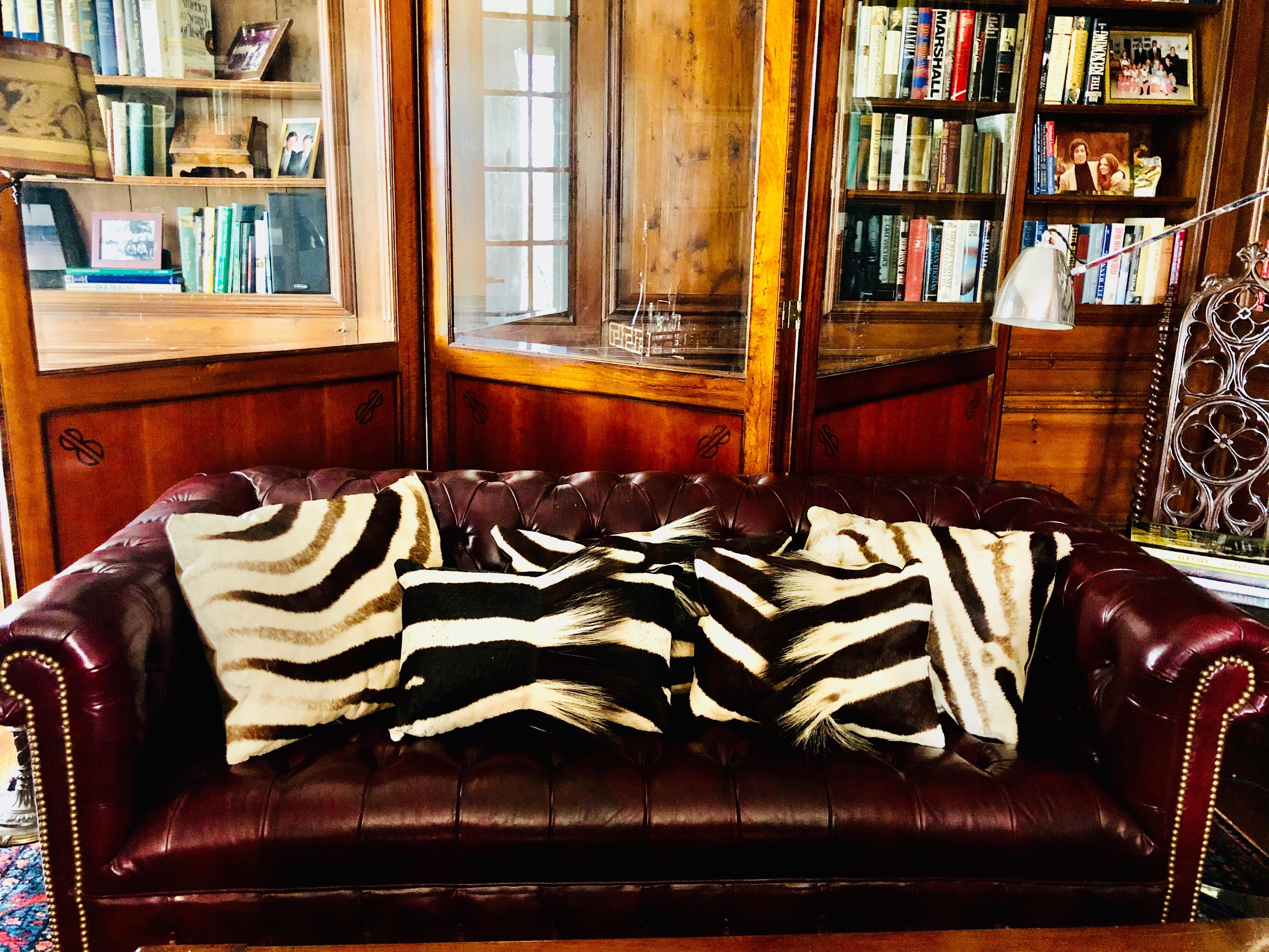 Hot Pair of Custom Vintage Burchell Zebra Hide Pillows 2