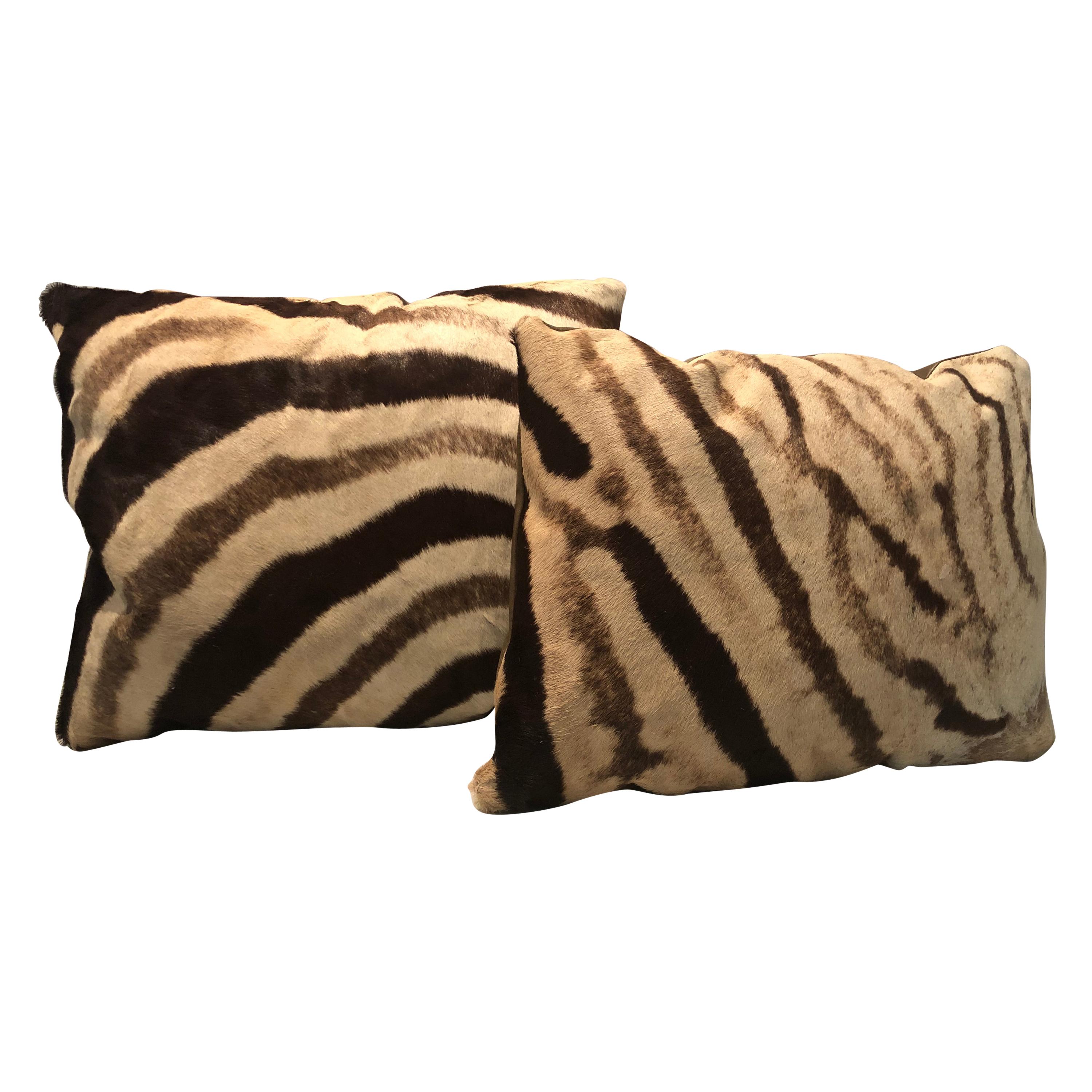 Hot Pair of Custom Vintage Burchell Zebra Hide Pillows