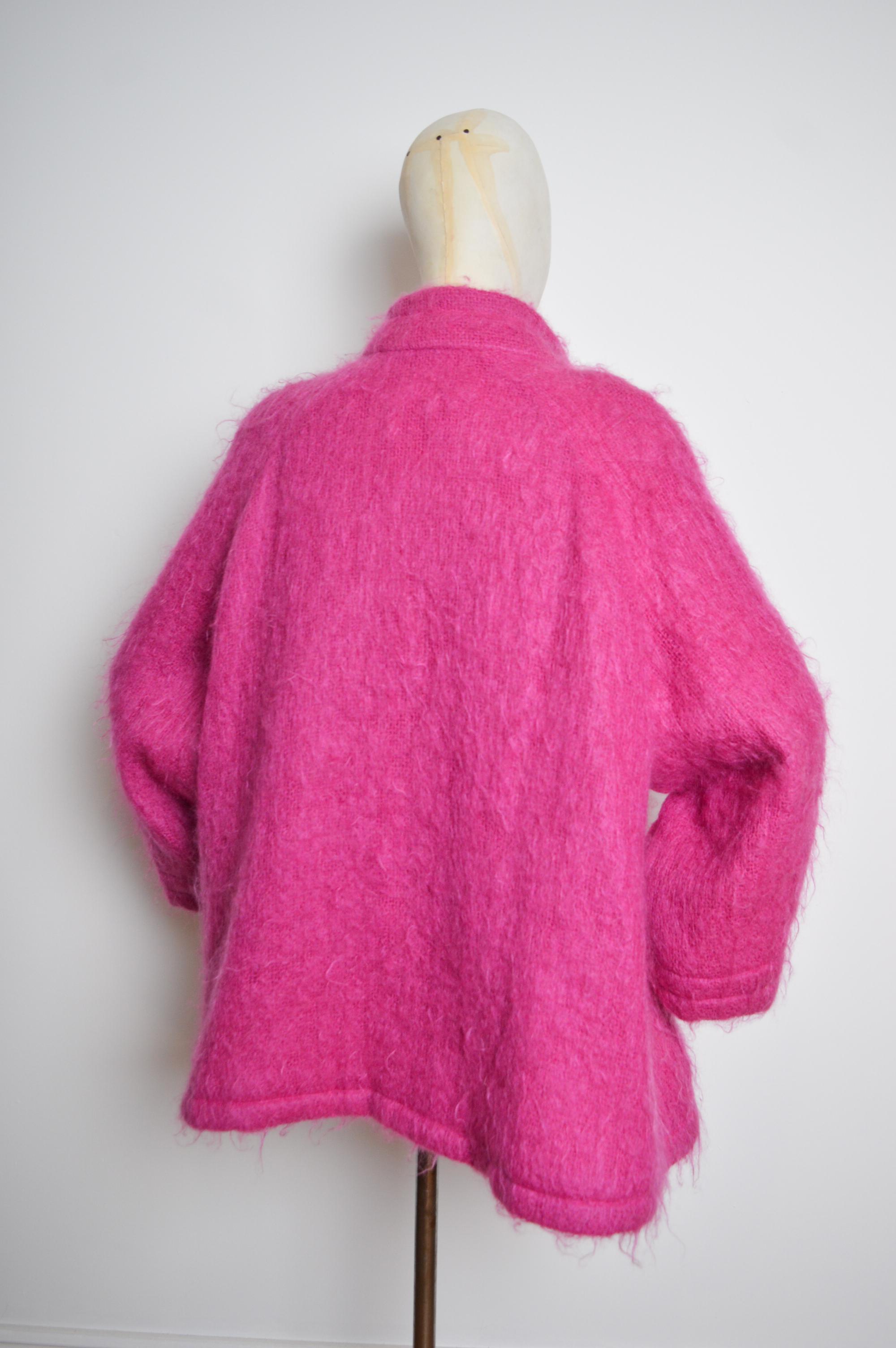 Hot Pink 1980's Fuzzy Mohair Thierry Mugler - Pure Wool Oversized Swing Coat For Sale 5