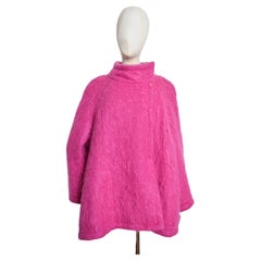 Hot Pink Fuzzy Mohair Thierry Mugler Fuzzy Mohair Pure Wool Oversized Swing Coat
