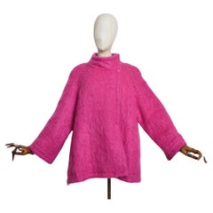 1980er Fuzzy Mohair Thierry Mugler - Übergroßer Swing-Mantel aus reiner Wolle in Hot Pink