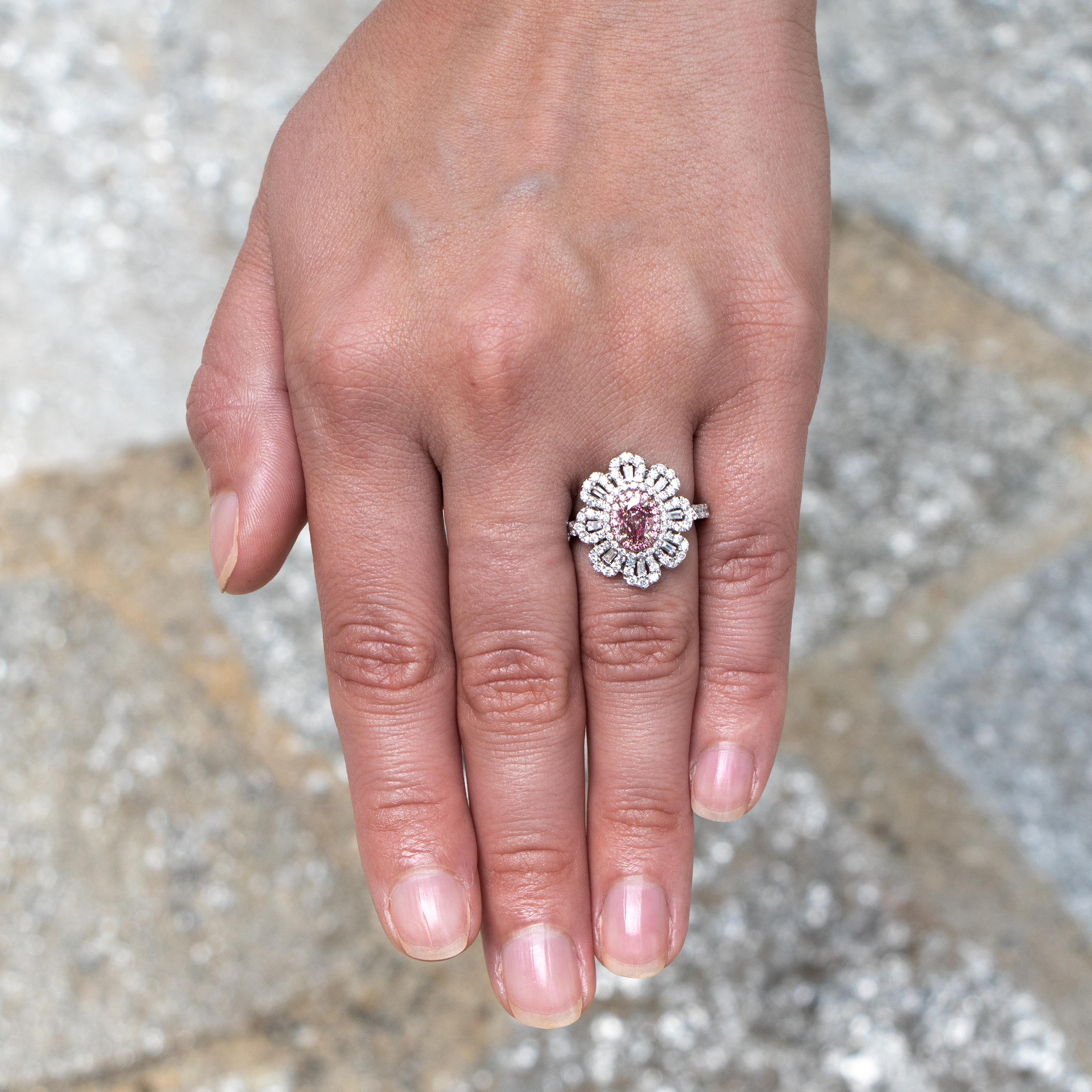 Oval Cut GIA Certified Natural .67 Carat Fancy Pinkish Brown Diamond Ring