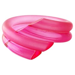 Hot Pink Acrylic Chunky Bypass Statement Bangle By Judith Hendler, 1980s