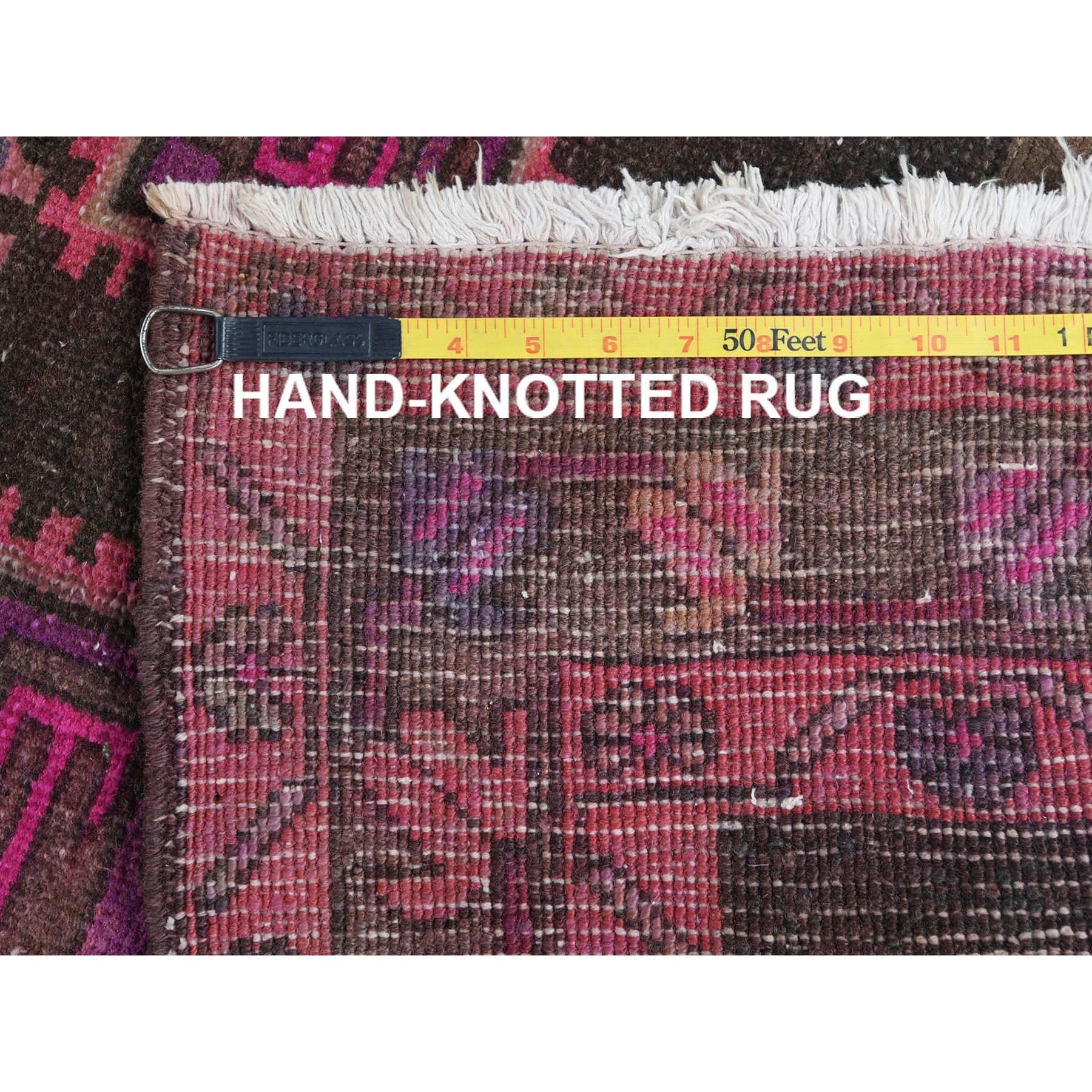Hot Pink and Purple, Hand Knotted Vintage Persian Hamadan, Distressed Wool Rug For Sale 1