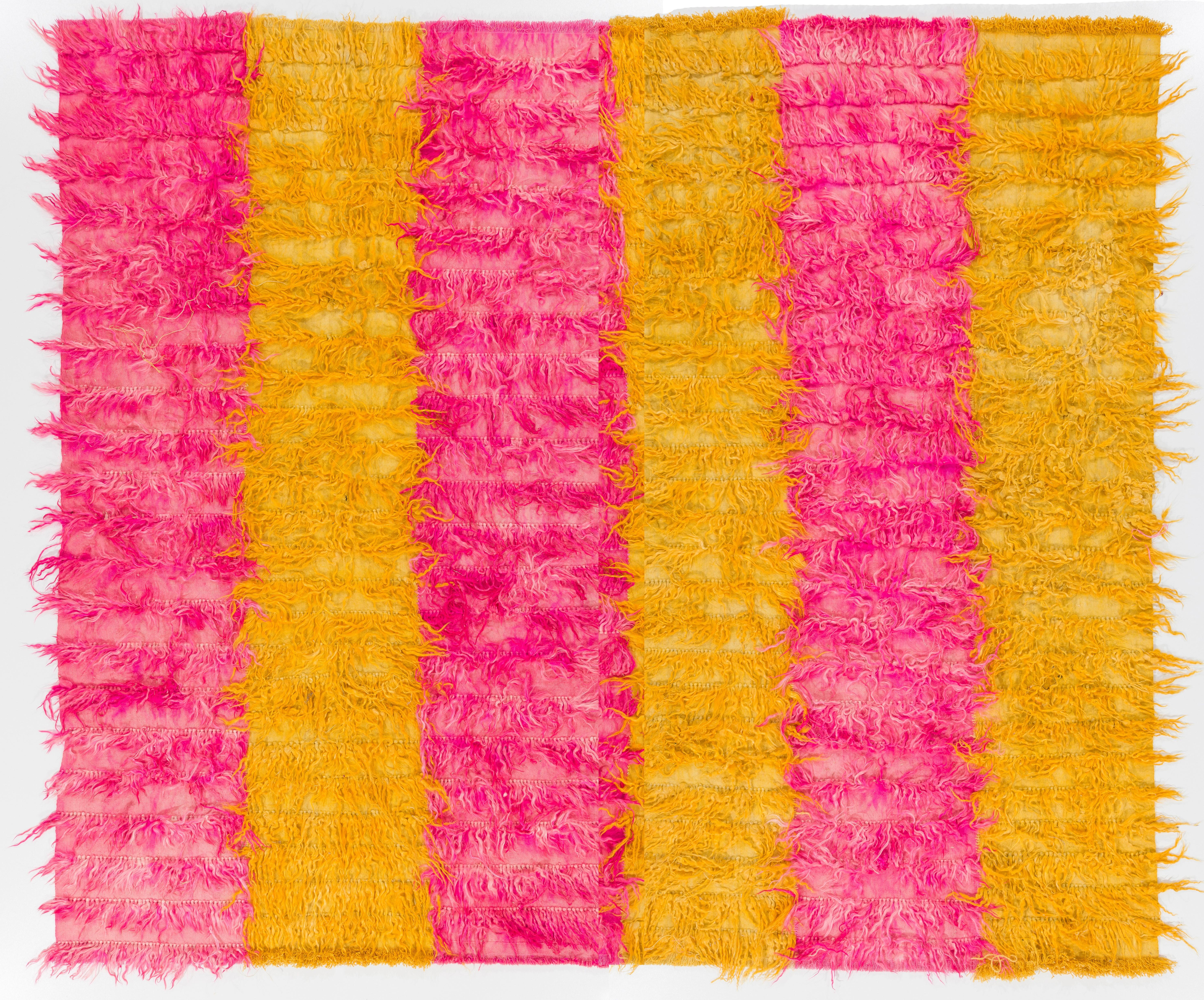 8x10 Ft Vintage Pink & Yellow Shag Pile Rug, 100% Wool. Custom Options Available In New Condition For Sale In Philadelphia, PA