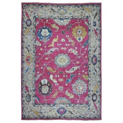 Hot Pink Angora Oushak Soft Velvety Wool Hand Knotted Oriental Rug