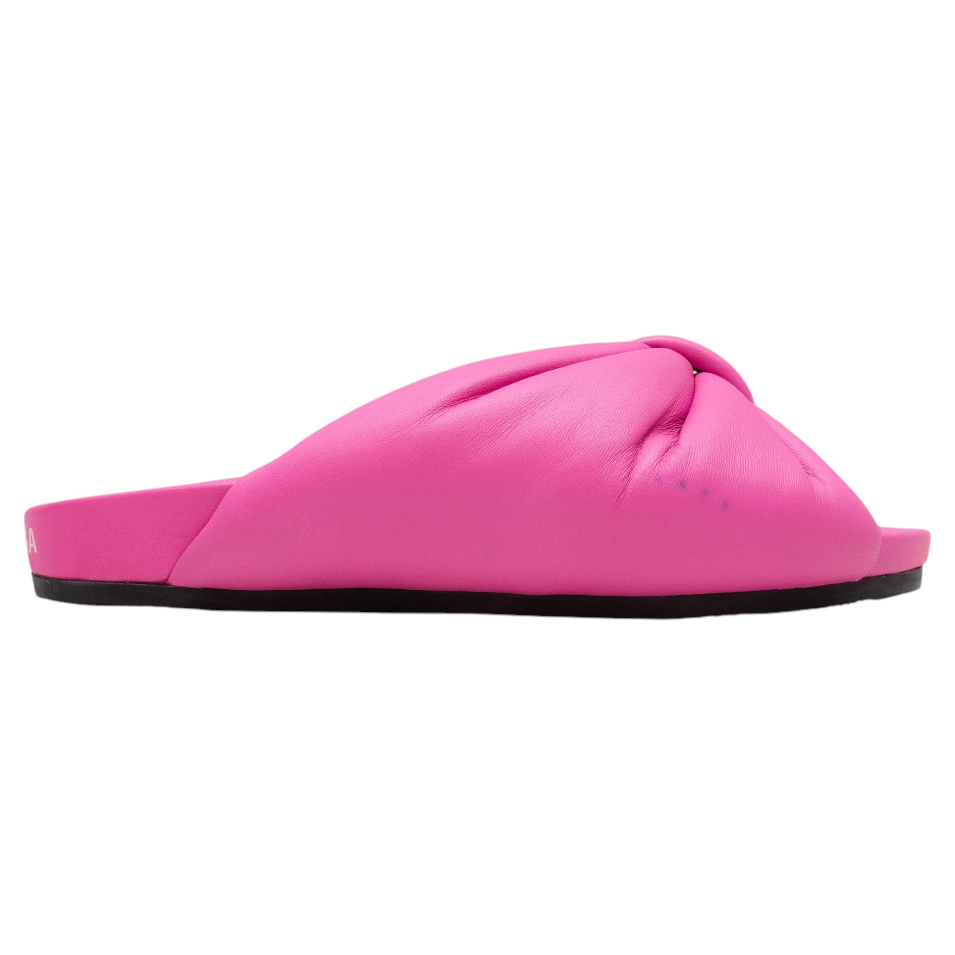 Hot Pink Balenciaga Leather Slide Sandals Size 36 For Sale at 1stDibs