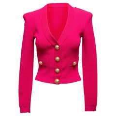 Hot Pink Balmain V-Neck Cardigan Size FR 34