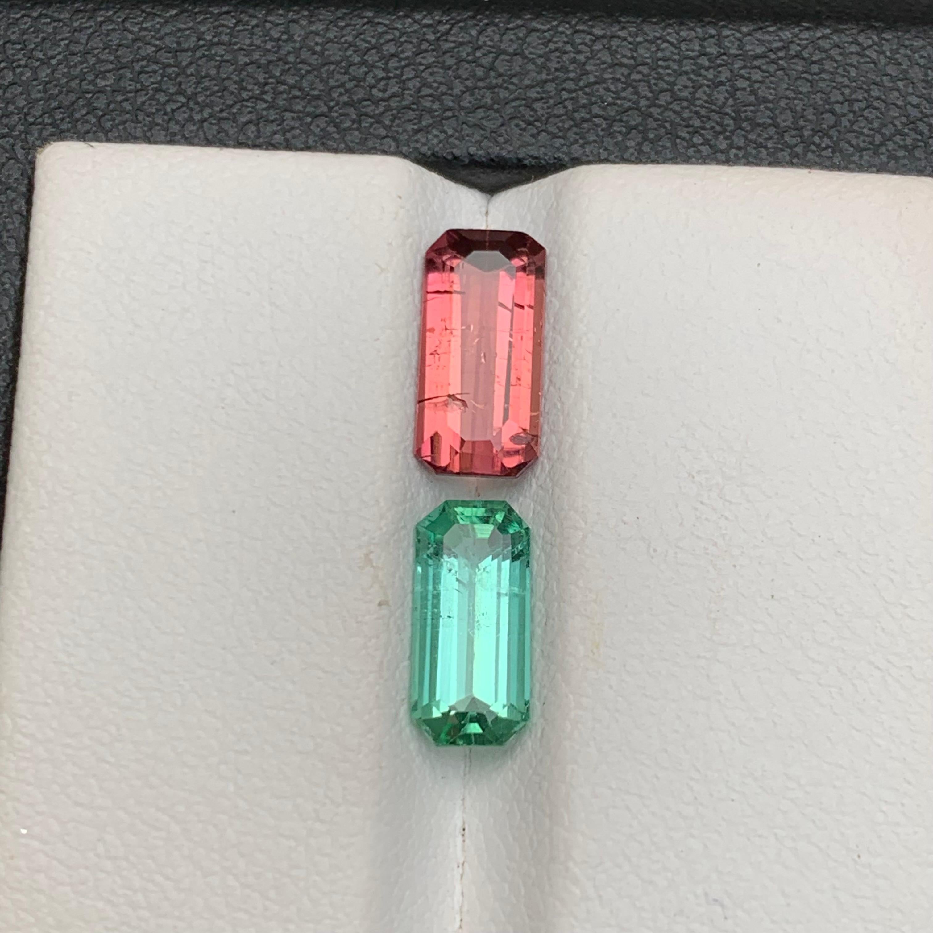 Tourmaline naturelle rose vif et vert bleuté taille émeraude 2,90 carats en vente 4