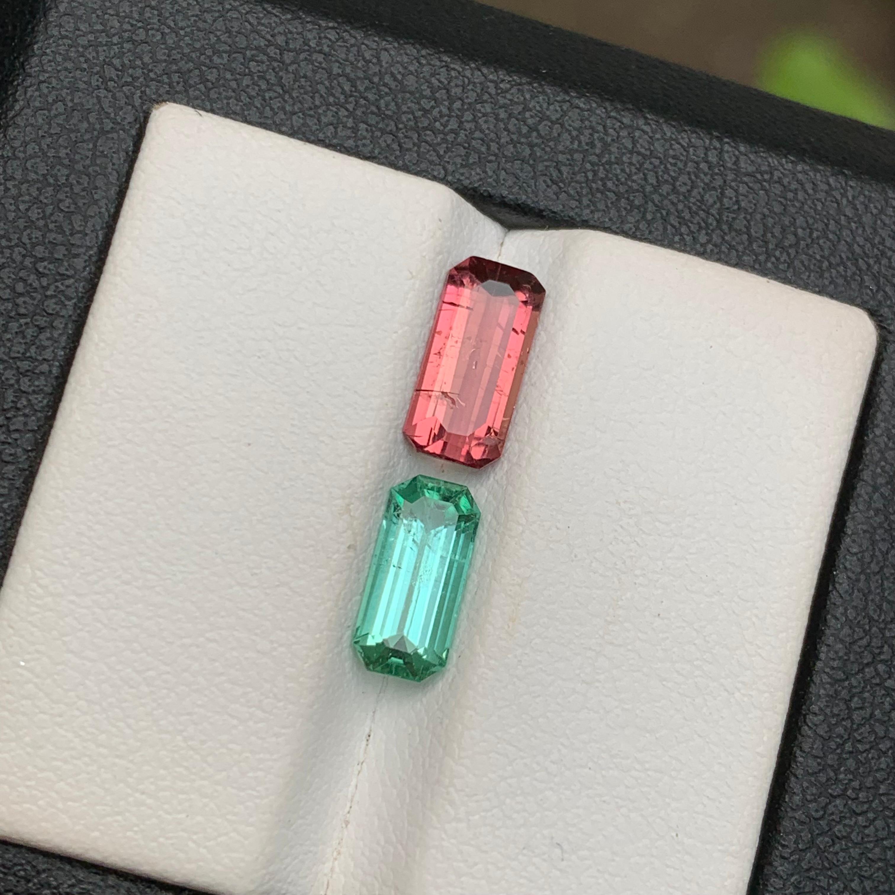 Tourmaline naturelle rose vif et vert bleuté taille émeraude 2,90 carats en vente 3