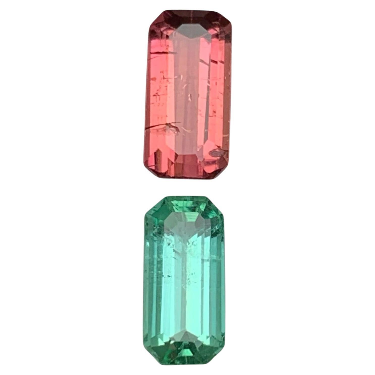Hot Pink & Bluish Green Natürlicher Turmalin Lose Edelsteine 2,90 Karat Smaragdschliff