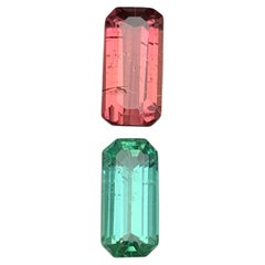 Hot Pink & Bluish Green Natürlicher Turmalin Lose Edelsteine 2,90 Karat Smaragdschliff