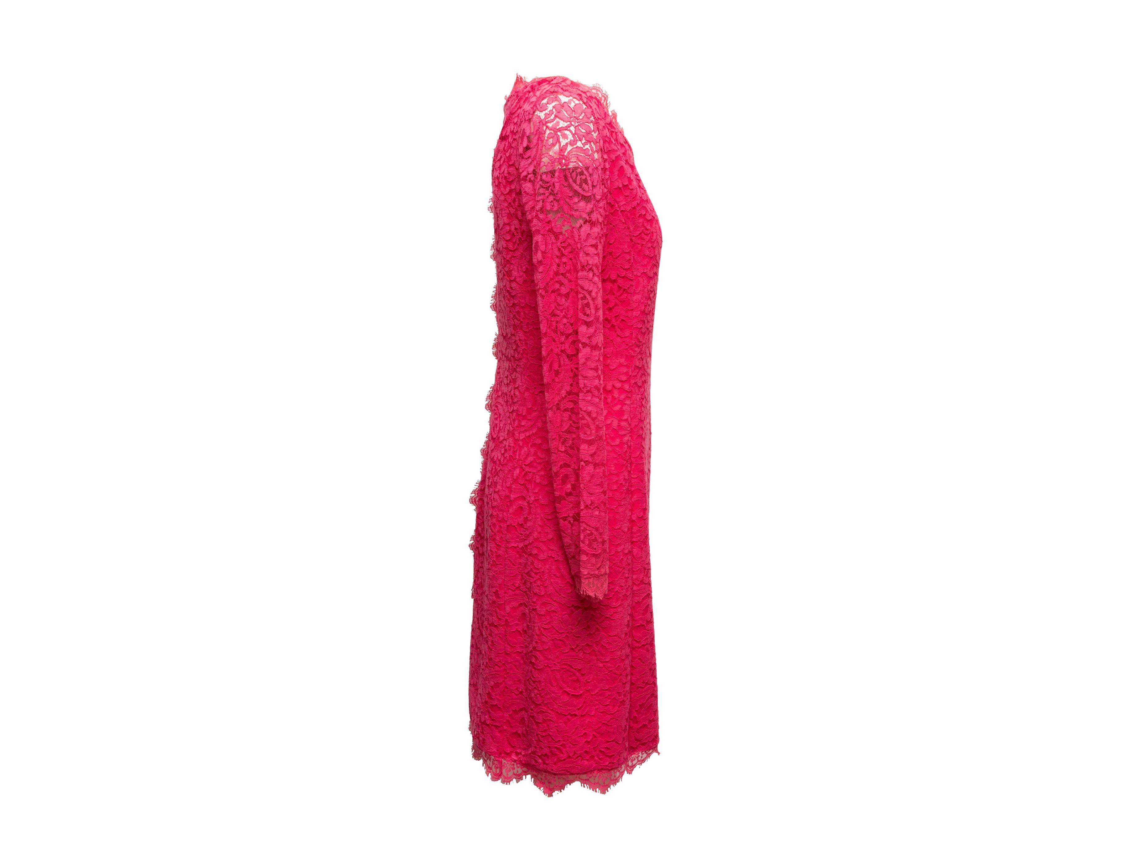 Hot Pink Blumarine Lace Long Sleeve Dress Size IT 44 In Good Condition For Sale In New York, NY