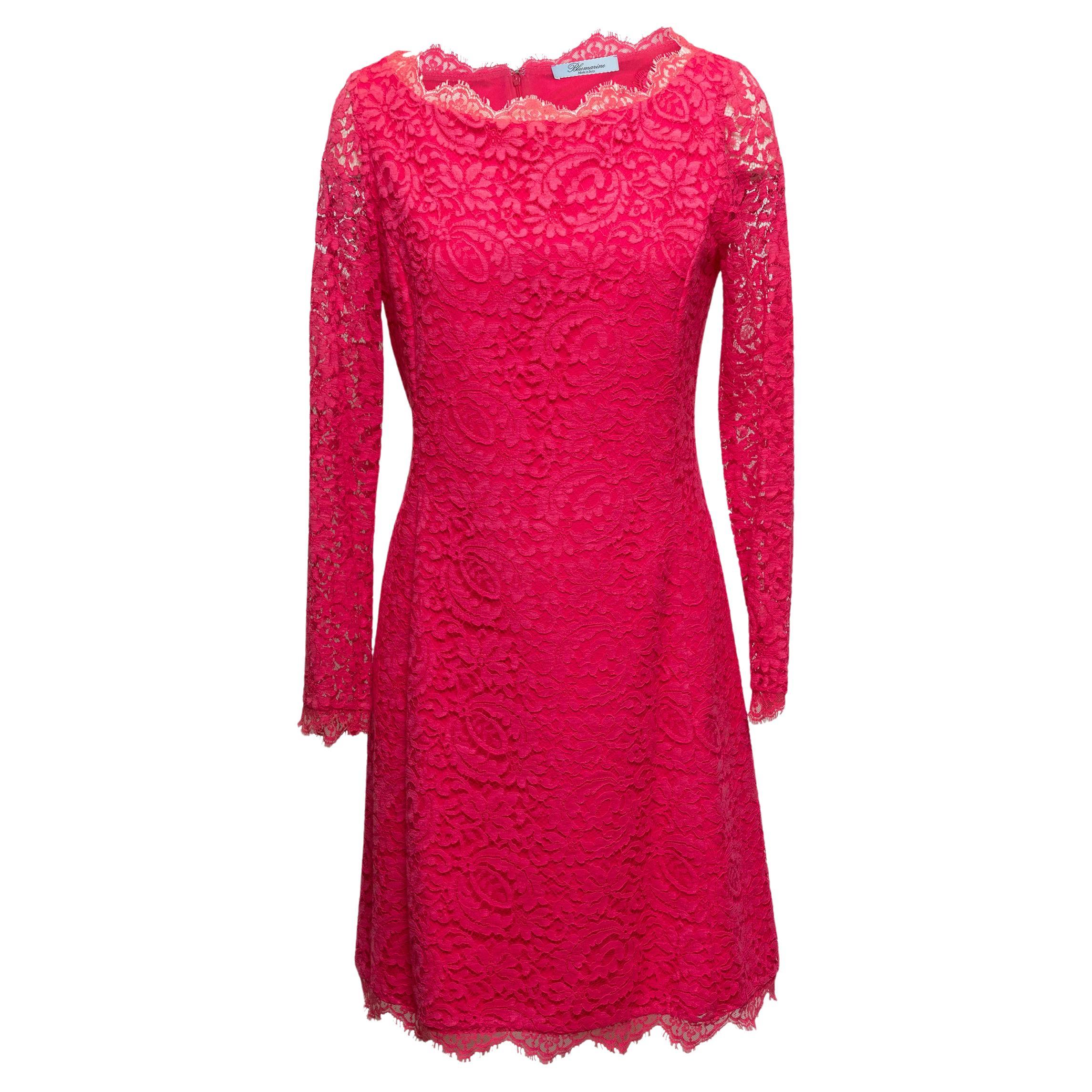 Hot Pink Blumarine Lace Long Sleeve Dress Size IT 44 For Sale