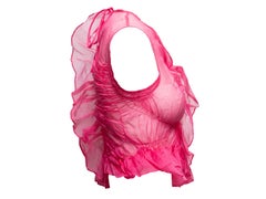 Hot Pink Cecilie Bahnsen Sheer Sleeveless Ruffle Top Size US XS
