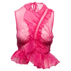 Hot Pink Cecilie Bahnsen Sheer Sleeveless Ruffle Top Size US XS