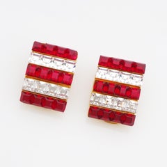 Hot Pink Crystal Stripe Statement Earrings By Gianni De Liguoro, 1980s