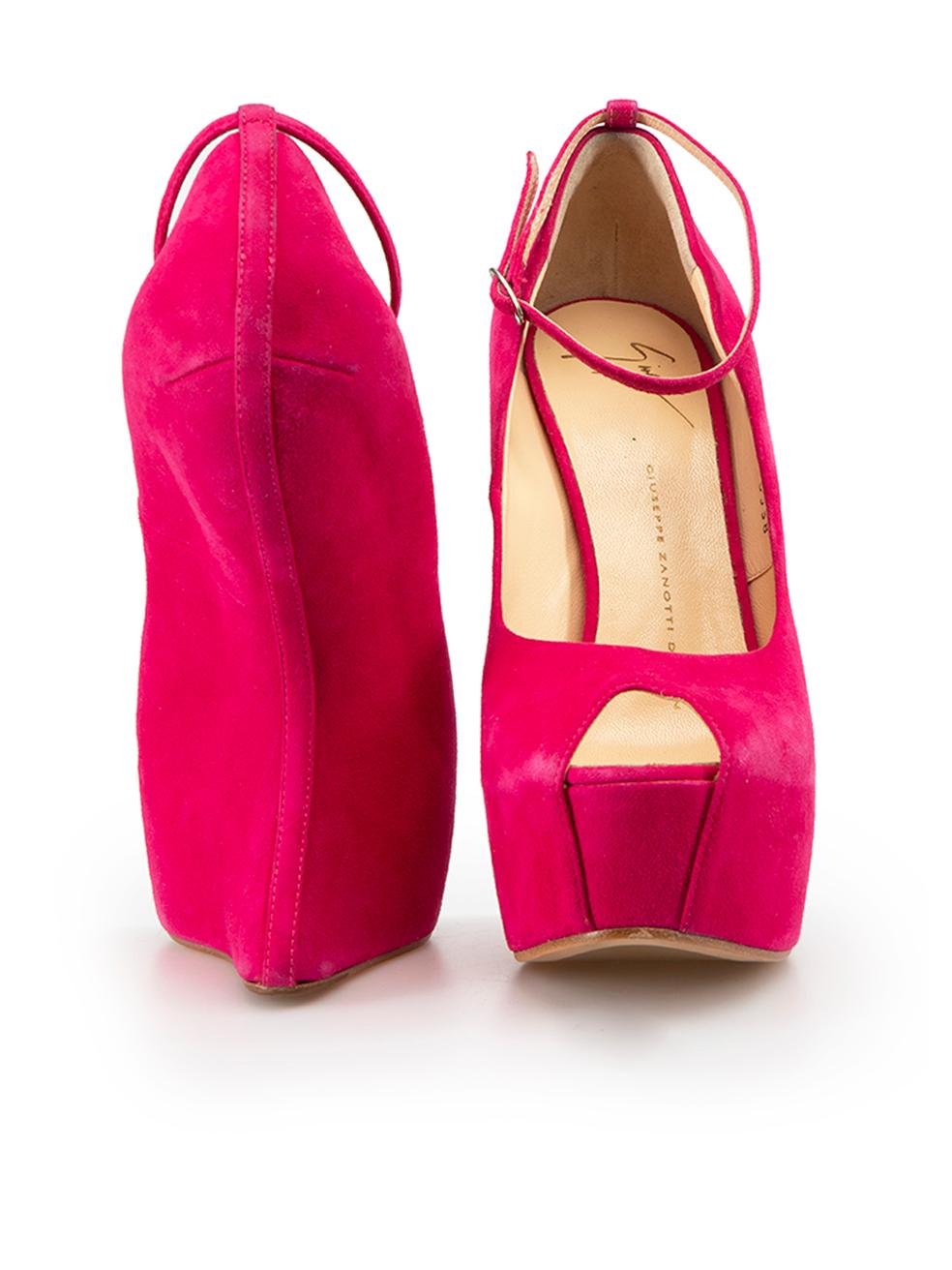 Hot Pink Curve Jem Suede 130mm Half Wedge Size IT 38 In Good Condition In London, GB