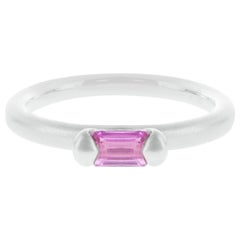 Hot Pink Emerald Cut Natural Sapphire 18K Italian Finish Gold Solitaire Ring